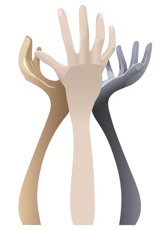 Coloured holding hands on white backgroundのイラスト素材