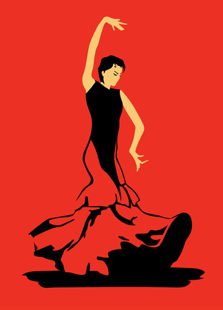 The stylized image of lamenco dancer on red backgroundのイラスト素材