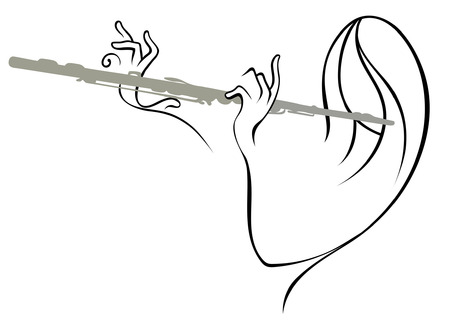 Graceful flutist on white backgroundのイラスト素材
