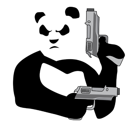 Panda with guns on white backgroundのイラスト素材