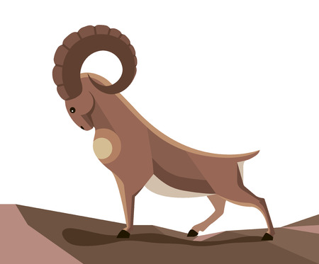A wild mountain goat stands on a narrow mountain pathのイラスト素材