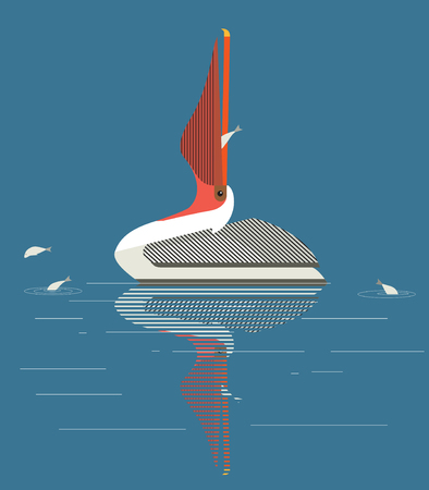 Pelican catches fish in the lake, vectorのイラスト素材