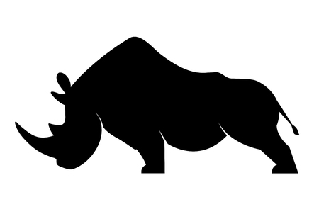 Silhouette of a rhino in a threatening position on a white backgroundのイラスト素材
