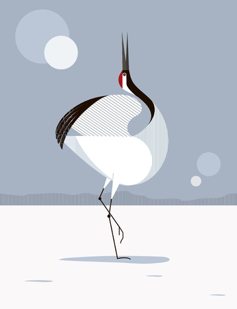 Graceful Japanese Crane dancing mating dance, Love Dance, minimalistic imageのイラスト素材