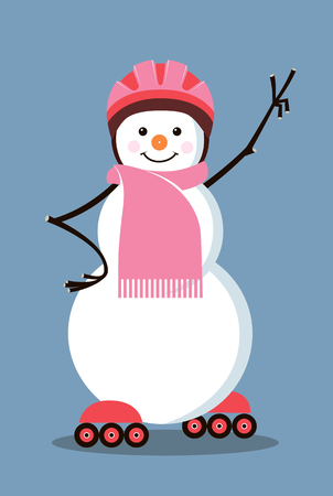 Snowman-roller raised his hand with victory sign, vectorのイラスト素材
