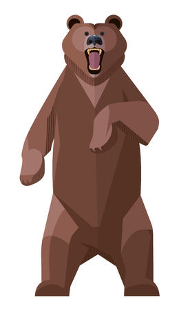Angry Brown Bear attacking, standing on its hind legs, minimalist styleのイラスト素材