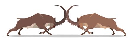 Two mountain goat converged in a battle for leadership, minimalist styleのイラスト素材