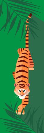 Tiger quietly sneaks up to prey in the thicket, vector image in the style of minimalismのイラスト素材