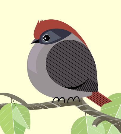 Cute sparrow resting on a tree branch, minimalistic imageのイラスト素材