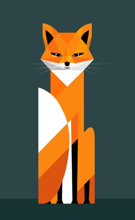 Sitting fox on a dark green background, stylized imageのイラスト素材