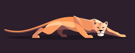 Sneaking lioness on a dark background, stylized imageのイラスト素材