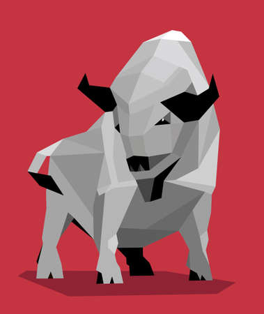 White metal bull - symbol of 2021 in the Chinese calendarl in a geometric style on red backgroundのイラスト素材