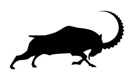 Silhouette of attacking mountain goat on a white backgroundのイラスト素材