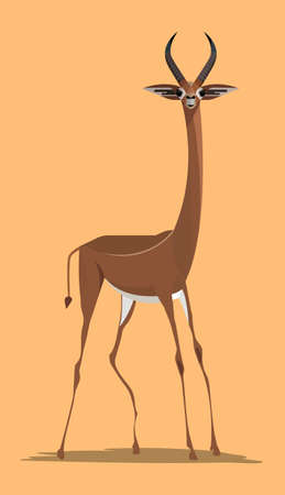Graceful male gerenuk giraffe gazelle on orange background, stylized image, vector illustrationのイラスト素材