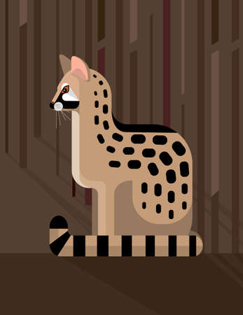 Seated genet on the night forest background, stylized imageのイラスト素材
