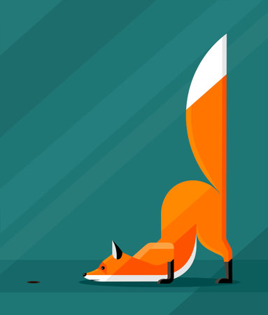 The fox near the mouse hole is waiting for the mouse to appear, stylized image, vector graphicsのイラスト素材