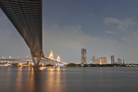 Large bridge connecting the eastern and western regions of the Thailand の写真素材