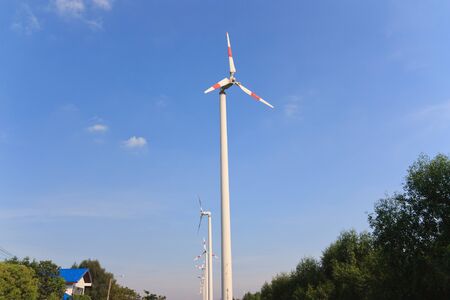 Wind turbines at Bang Poo Samutprakarn           Thailandの写真素材