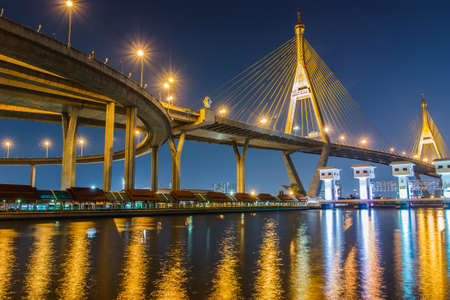 Shadow of the bridge The bridge crosses the Chao Phraya River for industrial ring road の写真素材