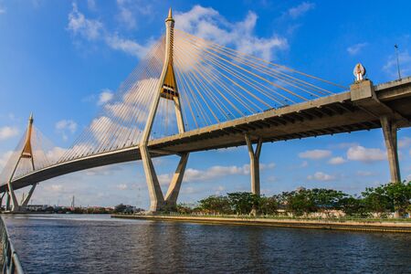 The bridge crosses the Chao Phraya River for industrial ring road の写真素材