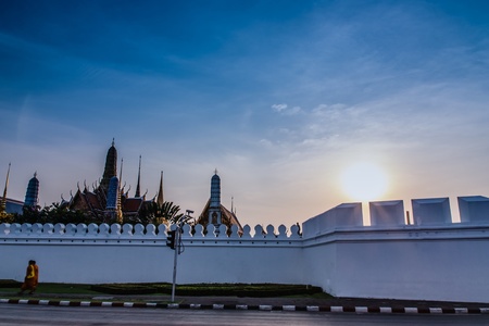 Sun evening at Wat Phra Kaew in Bangkok of Thailand の写真素材