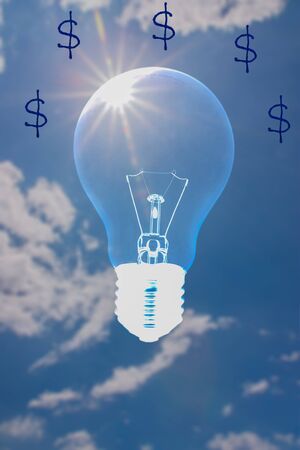 Ideas, symbols that make money from light bulb power source の写真素材