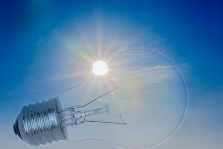 Idea, sun in the sky with a light bulb 