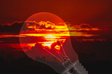 Ideas, light bulb, the sky at sunset 