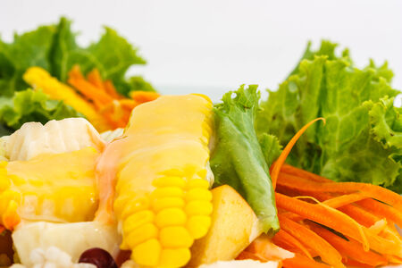 Vegetable salad dressing, corn on the slopes の写真素材