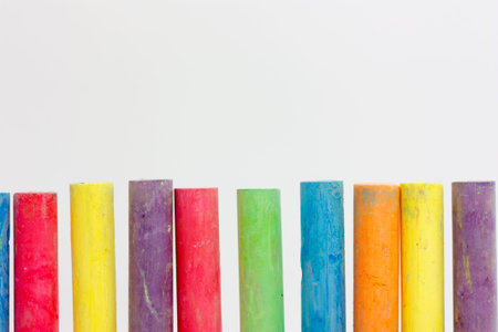 Chalk colors on a white background の写真素材