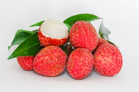 fresh lychees on white の写真素材