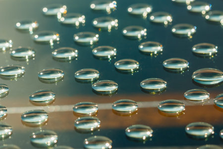 Water droplets with sunlight on the backgroundの写真素材