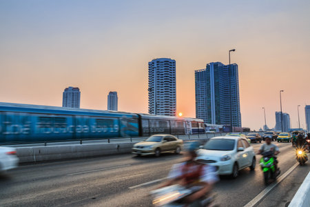 BANGKOK-THAILAND-February 7 : View of the sunset and building  in the city  February 7, 2015 Bangkok, Thailand.のeditorial素材