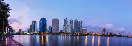 Panorama view of Bangkok city scape at nighttime