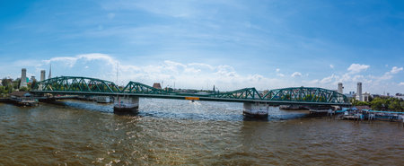 Panorama view Steel bridge over river in Bangkok Thailand