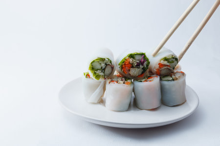 Thai food ,With vegetables and fish ingredients lettuce in noodle tube