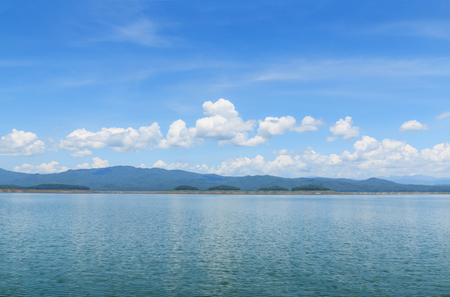 Blue sky with white clouds and riversの写真素材