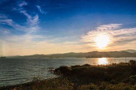 Sunrise of dawn with reflection river lightの写真素材
