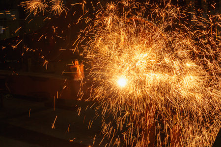 Welder arc Gouging carbon electrode rods   with sparks and smoke