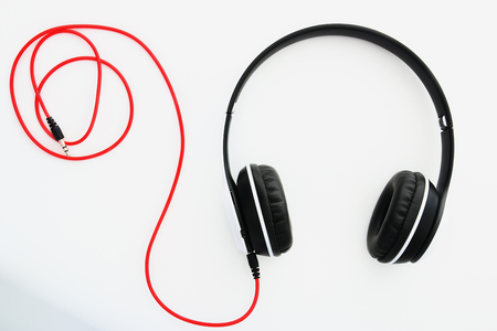 Headphones black  isolated on white backgroundの写真素材