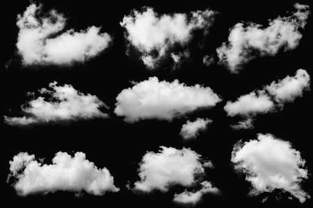 Set of clouds white on isolated elements black background.の写真素材