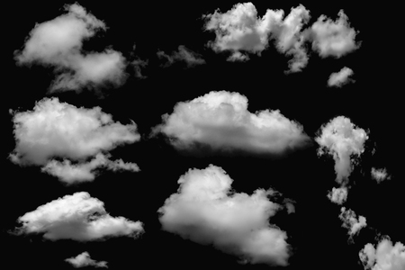 Set of clouds white on isolated elements black background.の写真素材
