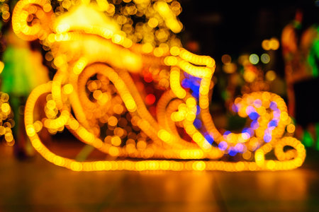 Blurred abstract background lights, in a beautiful Christmas nightの写真素材