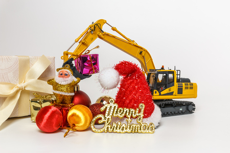 Christmas ornament and Excavator modelの写真素材