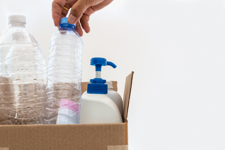 Plastic bottle garbage  for recycling concept reuse  on whiteの写真素材