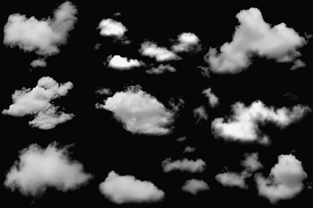Set of cloud white fluffy on isolated elements blackの写真素材