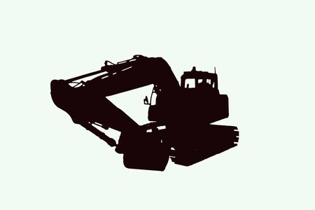 Excavator loader silhouette with  isolated on white backgroundの写真素材