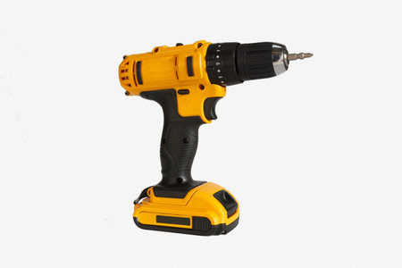 Cordless screwdriver or cordless drill on a white background.,For drilling or tightening work