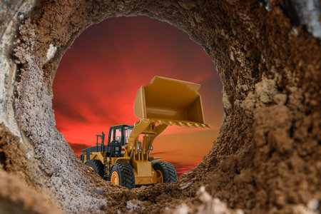 Wheel loader are digging the soil in the tunnel construction site