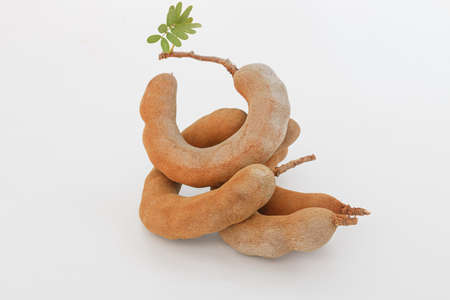 Sweet tamarind ripe is fruit in tropical isolated on white background.の写真素材